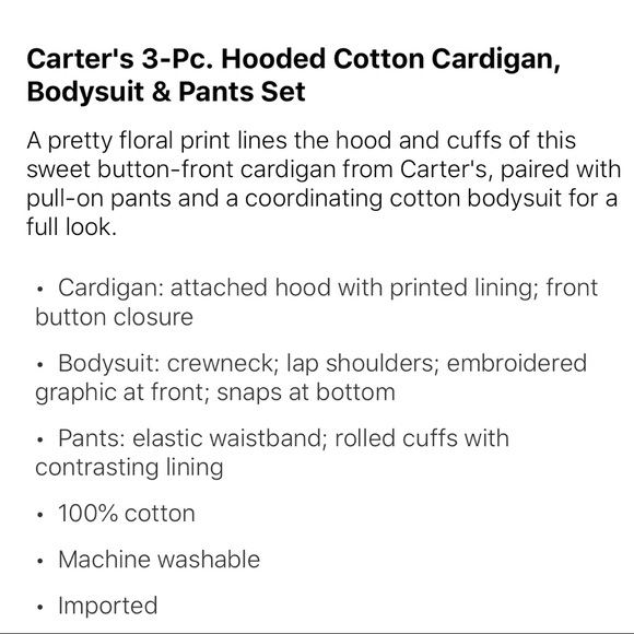 CARTER’S Baby Girls 3-pc Cardigan set Size 12mos - Picture 6 of 6